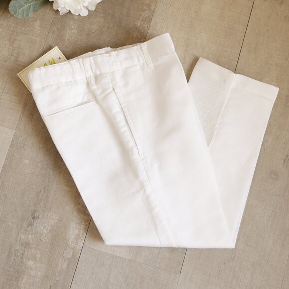White Linen Pants Chino Fit Cotton Linen Adjustable Waist Size 4 RING BEARER NWT - Picture 1 of 8